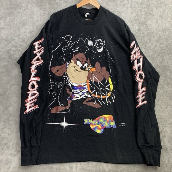 Vintage Space Jam Shirt Mens XL Long Sleeve Taz Team Explode 2 The Hole 1996 - Picture 1 of 10